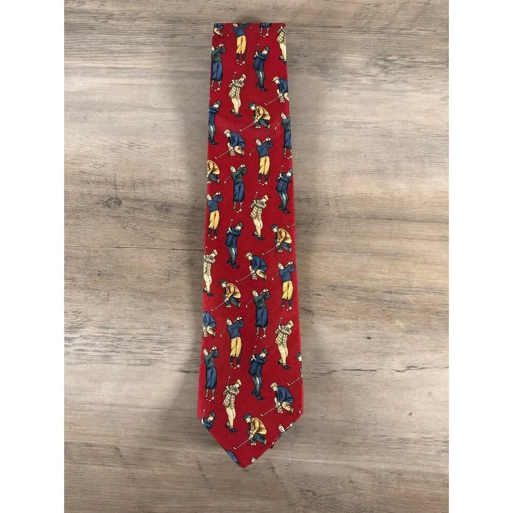 Brooks Brothers Red Golf Themed‎ Silk Men's Tie- EUC